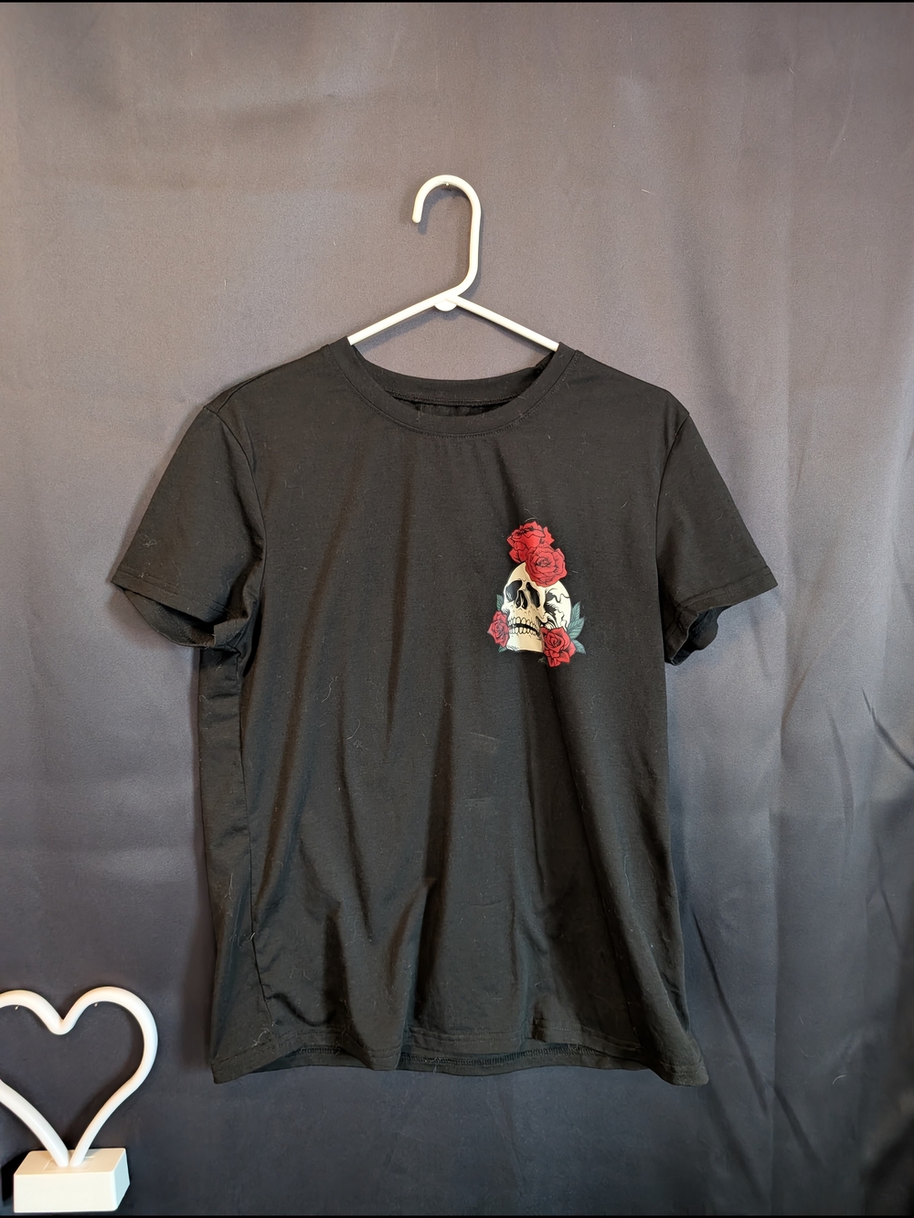 Black Tee with Skull & Red Rose Graphic Booktok Haunting Adeline Dark Romance